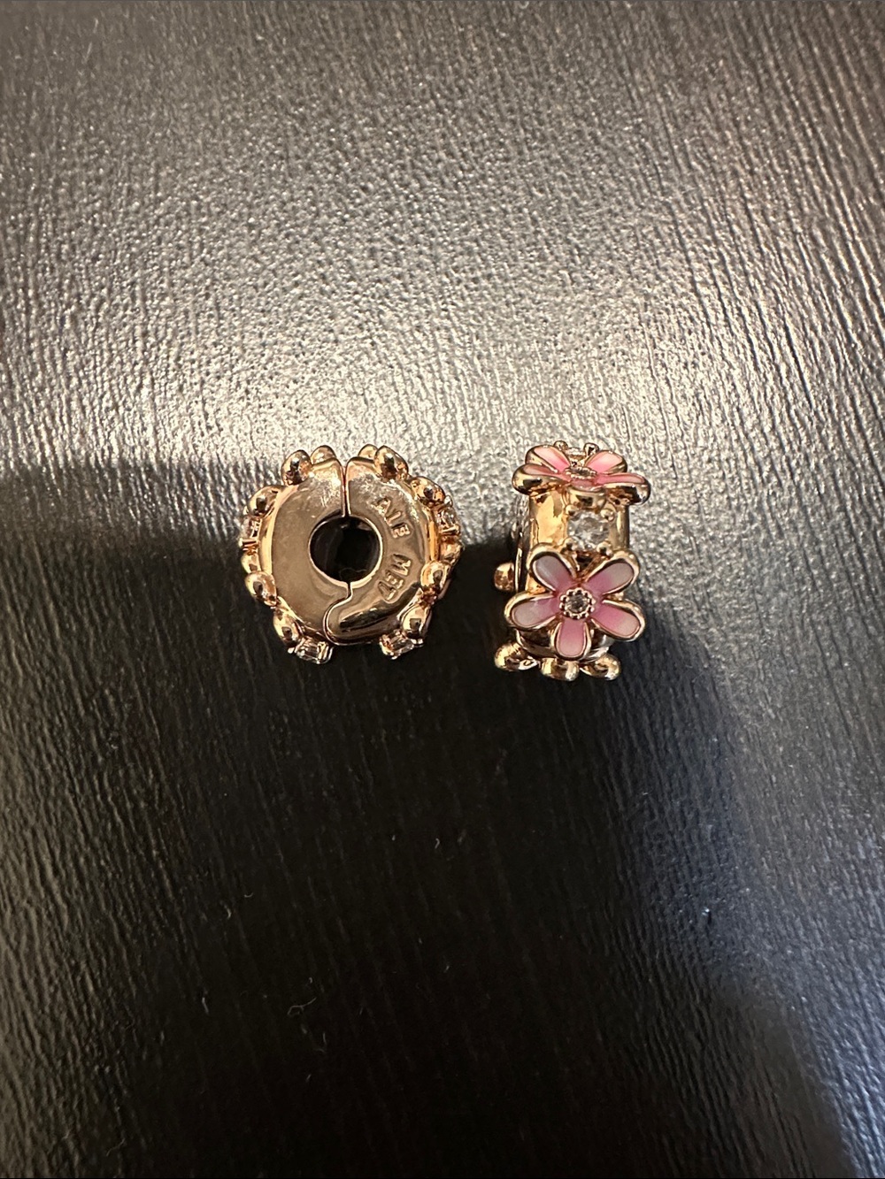 Pandora Pink Enamel Daisy Charm Bead - Rose Gold Finish (set for two)